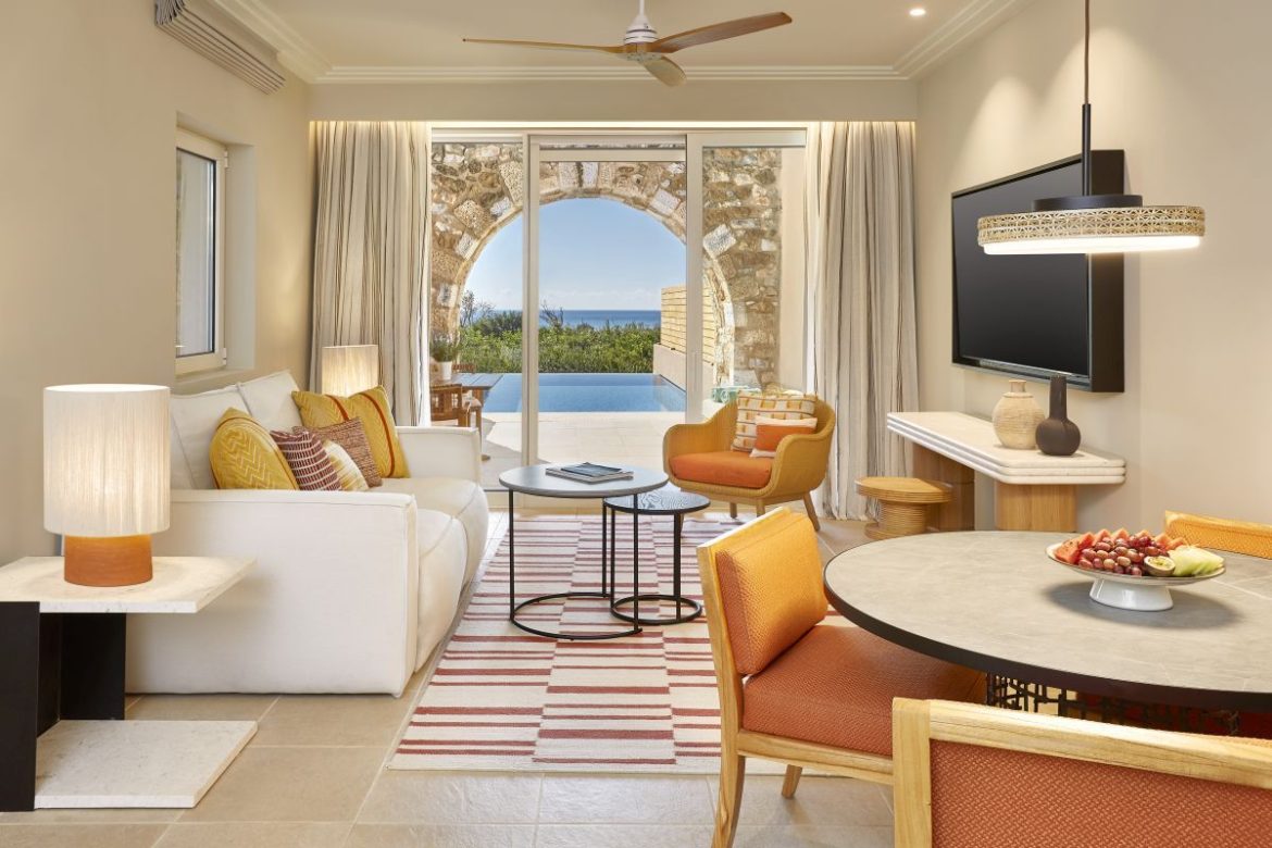 Premium Infinity Suite Living Room, The Westin Resort Costa Navarino.